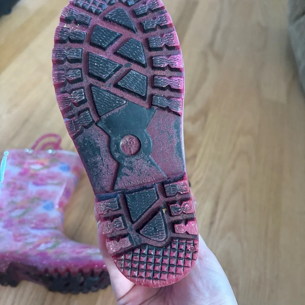 Girls Pink Unicorn Print Rain Boots with Easy Pull Handles Sz 13/1 Members Mark